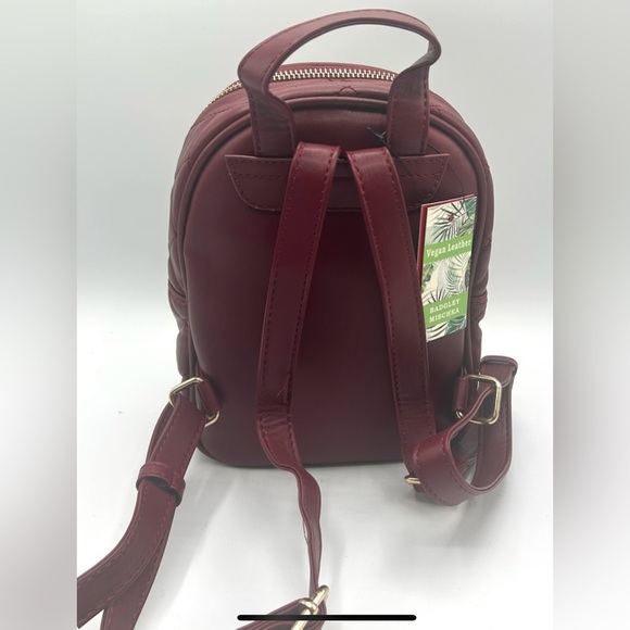 Badgley Mischka Small Studded Backpack Burgundy Gold Diamond Quilted Zipper NWT - Picture 2 of 4